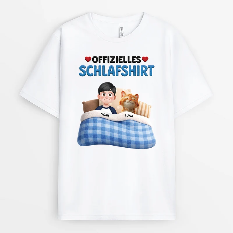[3D-Optik] Offizielles Schlafshirt Katze - Personalisierte Geschenke Katze | T Shirt Cartoon