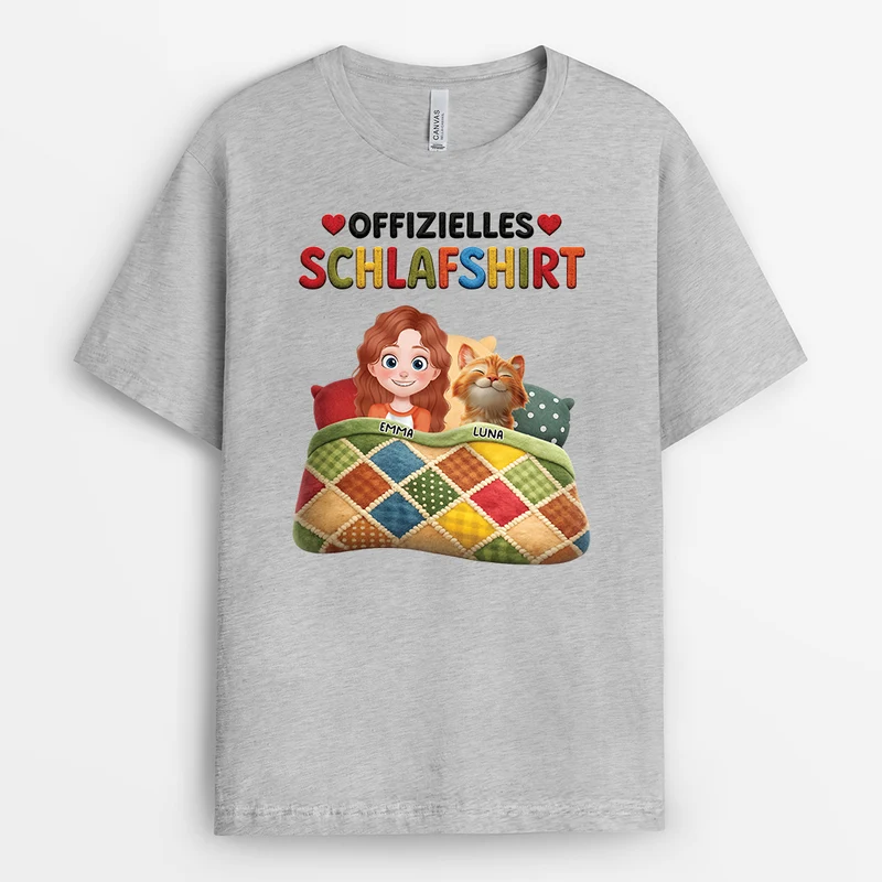 [3D-Optik] Offizielles Schlafshirt Katze - Personalisierte Geschenke Katze | T Shirt Cartoon