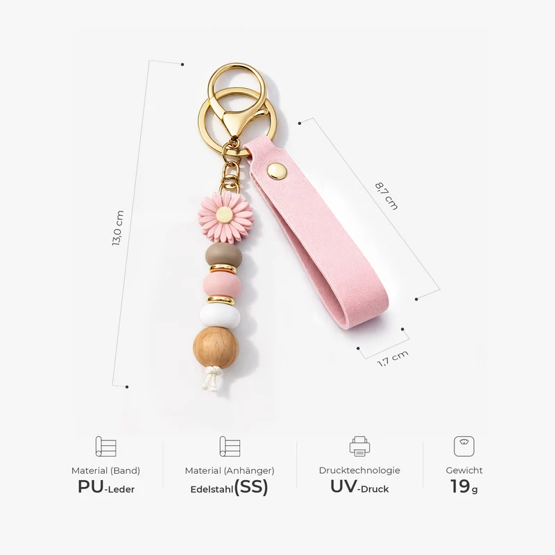 Name & Blume - Personalisierte Geschenke Für Frauen | UV Druck Daisy Schlüsselanhänger Perlen