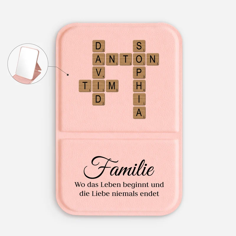Familie Wo Die Liebe Beginnt Und Niemals Endet - Personalisiertes Kreuzworträtsel Geschenk | Taschenspiegel