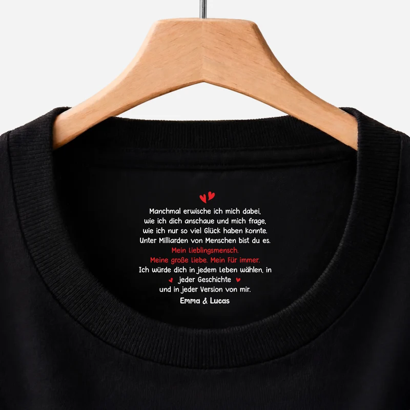 Mein Lieblingsmensch Meine Große Liebe Mein Für Immer - Personalisierte Paar Geschenke | Schwarzes T Shirt Nackenlabel Drucken