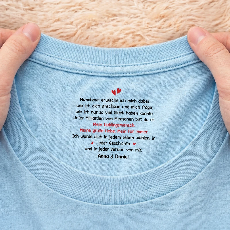 Mein Lieblingsmensch Meine Große Liebe Mein Für Immer - Personalisierte Paar Geschenke | Weißes T Shirt Nackenlabel Drucken