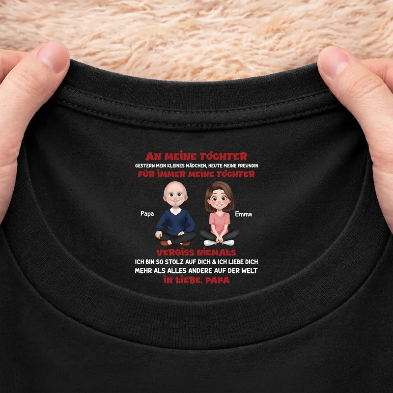 Ich Bin So Stolz Auf Dich & Ich Liebe Dich - Personalisiertes Geschenk | Schwarzes T Shirt Nackenlabel Drucken Sohn Tochter