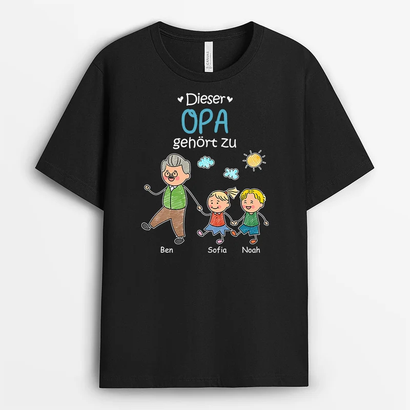 Dieser Opa Gehört Zu - Personalisiertes Geschenk | T-Shirt Opa Oma Papa Mama Buntstifte