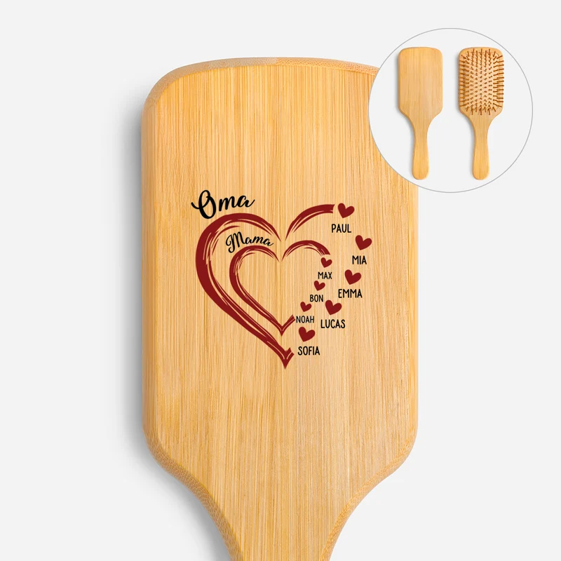 Oma Mama Kinder Herzen - Personalisiertes Geschenk | UV Druck Bambus Haarbürste