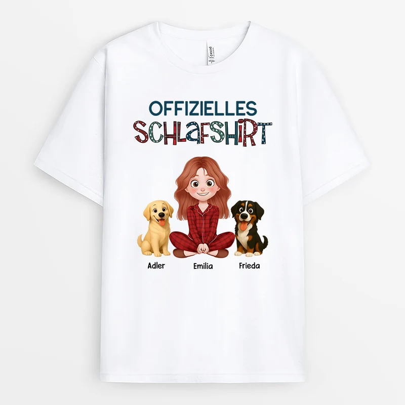Offizielles Schlafshirt Hund - Personalisierte Hunde Geschenke | T Shirt Cartoon Pünktchenmuster