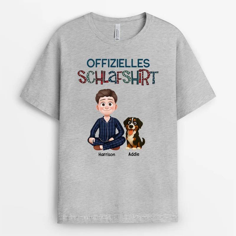 Offizielles Schlafshirt Hund - Personalisierte Hunde Geschenke | T Shirt Cartoon Pünktchenmuster