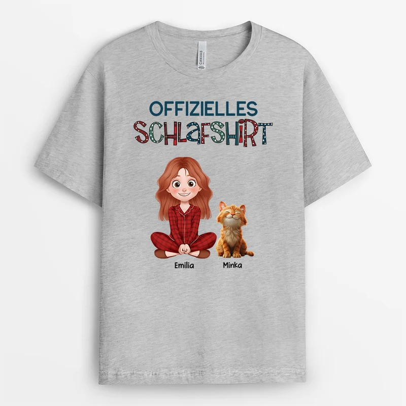 Offizielles Schlafshirt Katze - Personalisierte Geschenke Katze | T Shirt Cartoon Pünktchenmuster