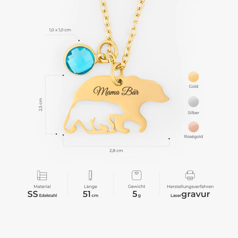 Mama Bär - Personalisiertes Geschenk | Halskette Mama/Oma