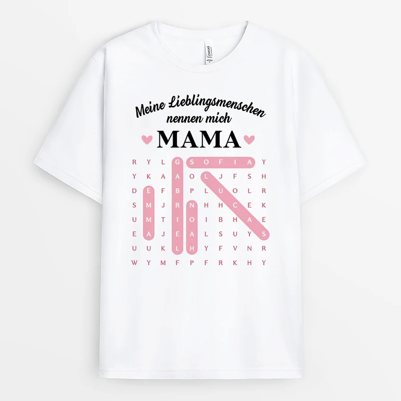 Meine Lieblingsmenschen Nennen Mich Mama - Personalisiertes Geschenk | Papa Mama T Shirt Wortsuchrätsel