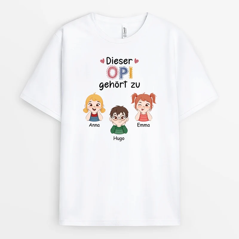 Dieser Opa Gehört Zu - Personalisiertes Geschenk | T-Shirt für Opas mit Kinder-Cartoon und Schriftzug in bunten Farben