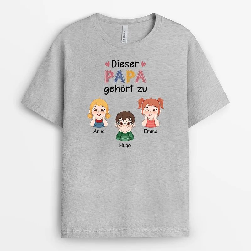 Dieser Opa Gehört Zu - Personalisiertes Geschenk | T-Shirt für Opas mit Kinder-Cartoon und Schriftzug in bunten Farben