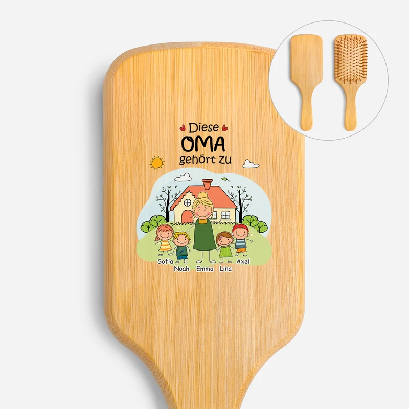 Diese Mama Gehört Zu - Personalisiertes Geschenk | UV Druck Bambus Haarbürste Oma/Mama
