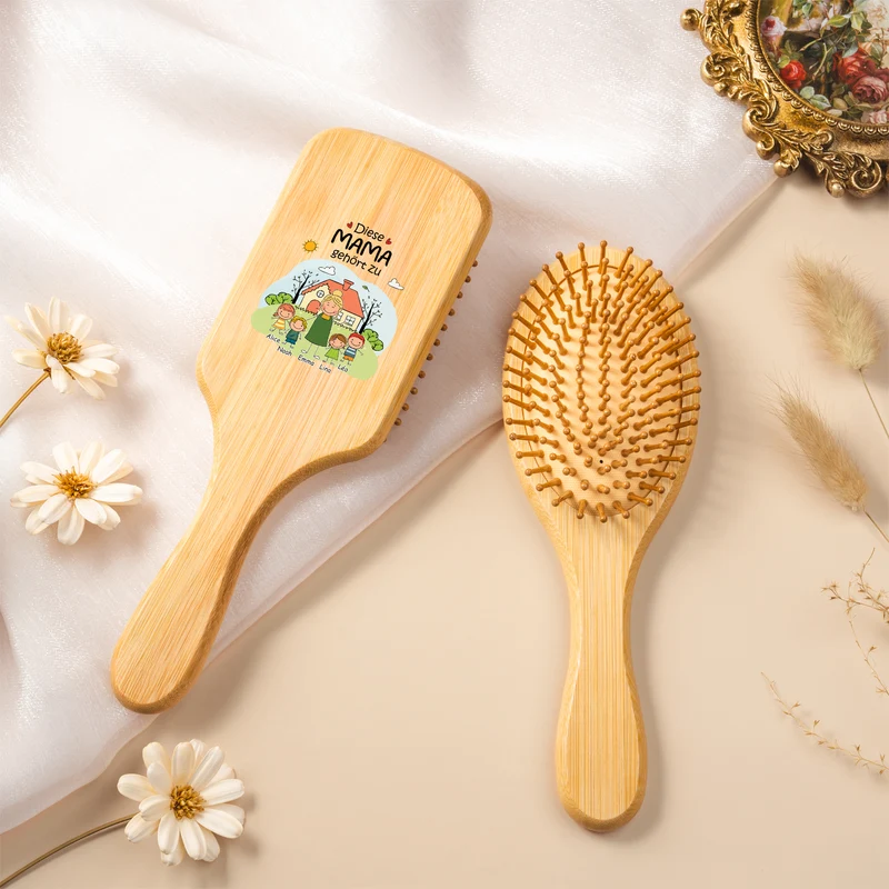 Diese Mama Gehört Zu - Personalisiertes Geschenk | UV Druck Bambus Haarbürste Oma/Mama
