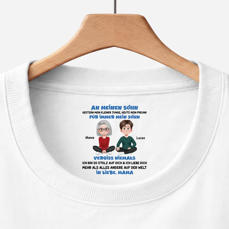 Ich Bin So Stolz Auf Dich & Ich Liebe Dich - Personalisiertes Geschenk | Weißes T Shirt Nackenlabel Drucken Sohn Tochter