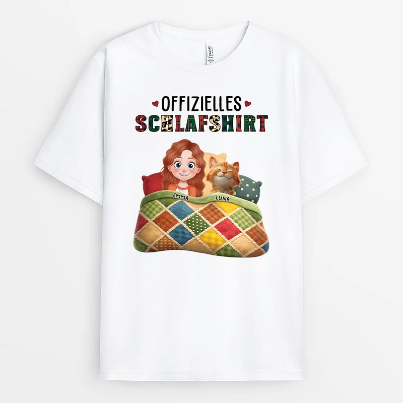 [3D-Optik] Offizielles Schlafshirt Katze - Personalisierte Geschenke Katze | T Shirt