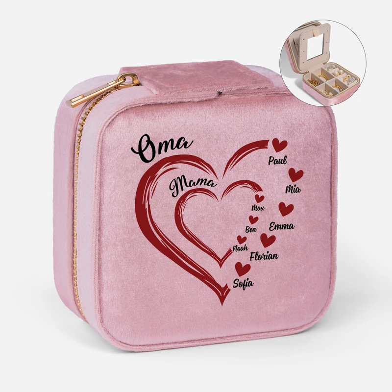 Oma Mama Kinder Herzen - Personalisiertes Geschenk | Schmuckkästchen Samt