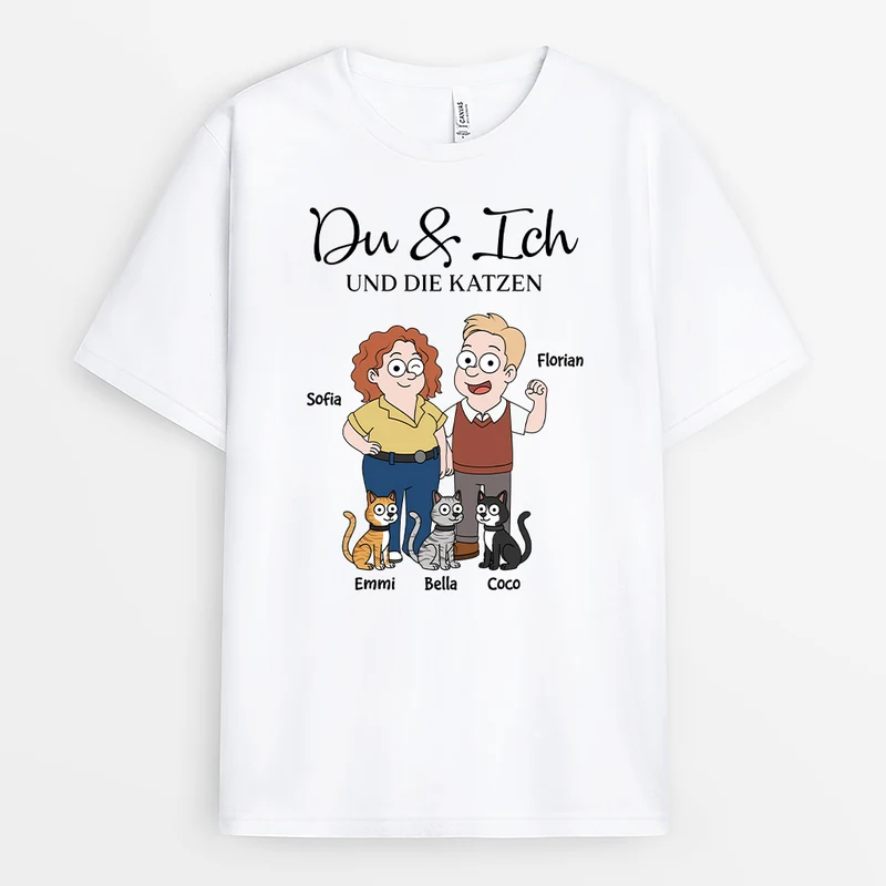 Du & Ich Und Die Katze - Personalisierte Geschenke Paare | T Shirt Im Simpsons Stil