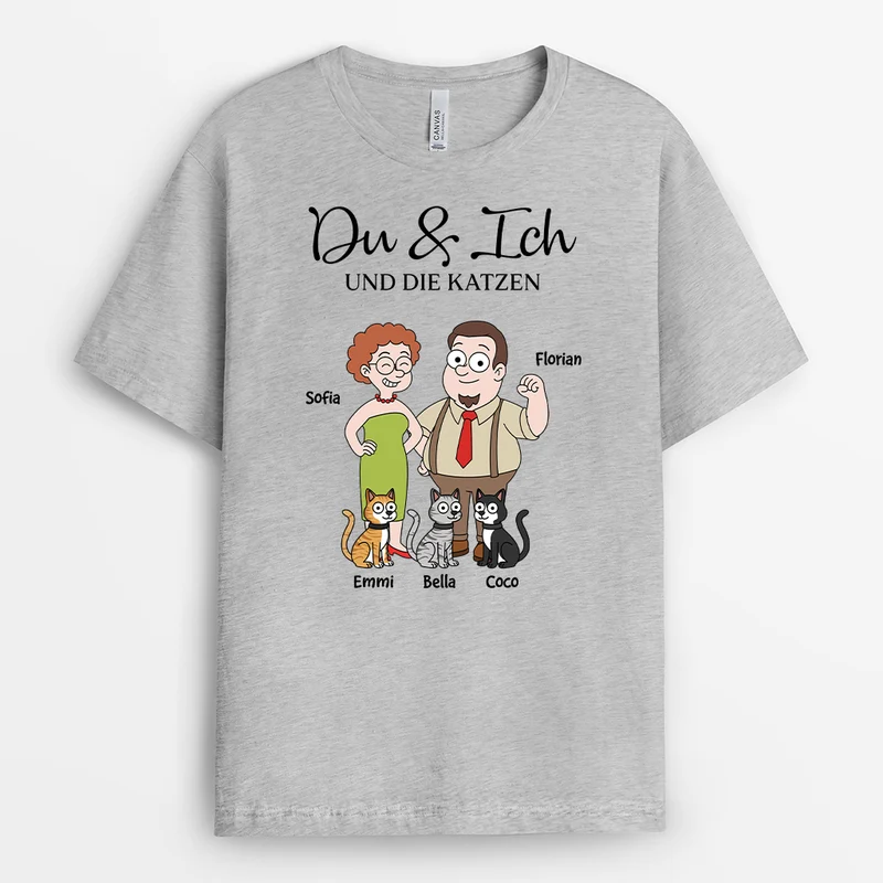 Du & Ich Und Die Katze - Personalisierte Geschenke Paare | T Shirt Im Simpsons Stil