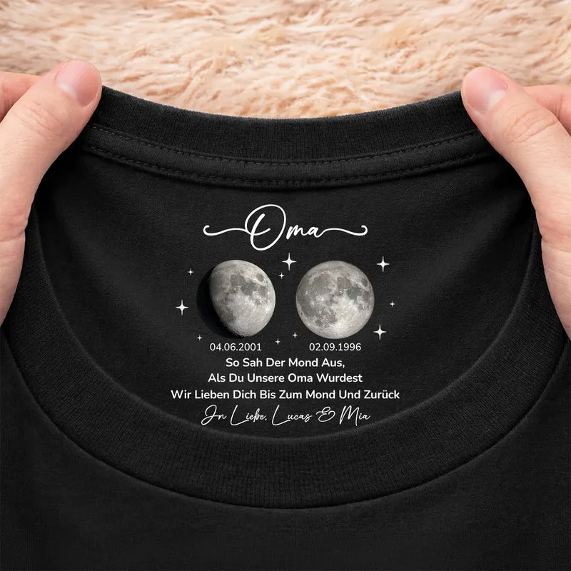 Ich Liebe Dich Bis Zum Mond Und Zurück - Personalisiertes Geschenk | Schwarzes T Shirt Nackenlabel Drucken Mama Oma Mondphase