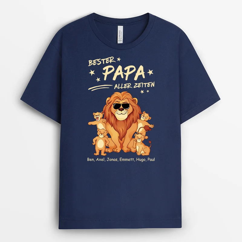 Bester Löwen Papa Aller Zeiten - Personalisiertes Geschenk | T-shirt für Opas/Papas