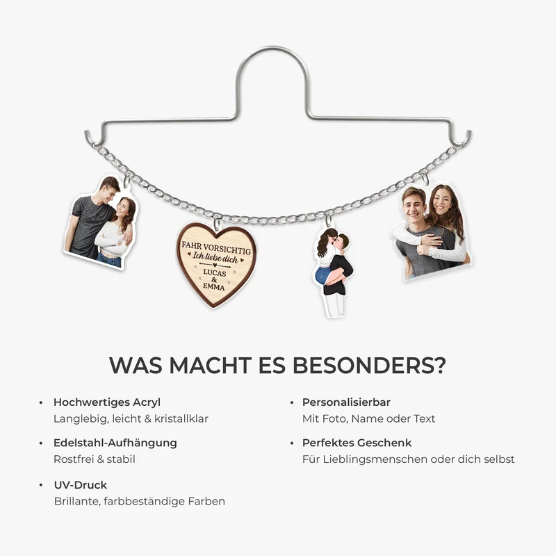 Fahr Vorsichtig Ich Liebe Dich - Personalisierte Geschenke Paare | Acryl Autospiegel Anhänger Foto