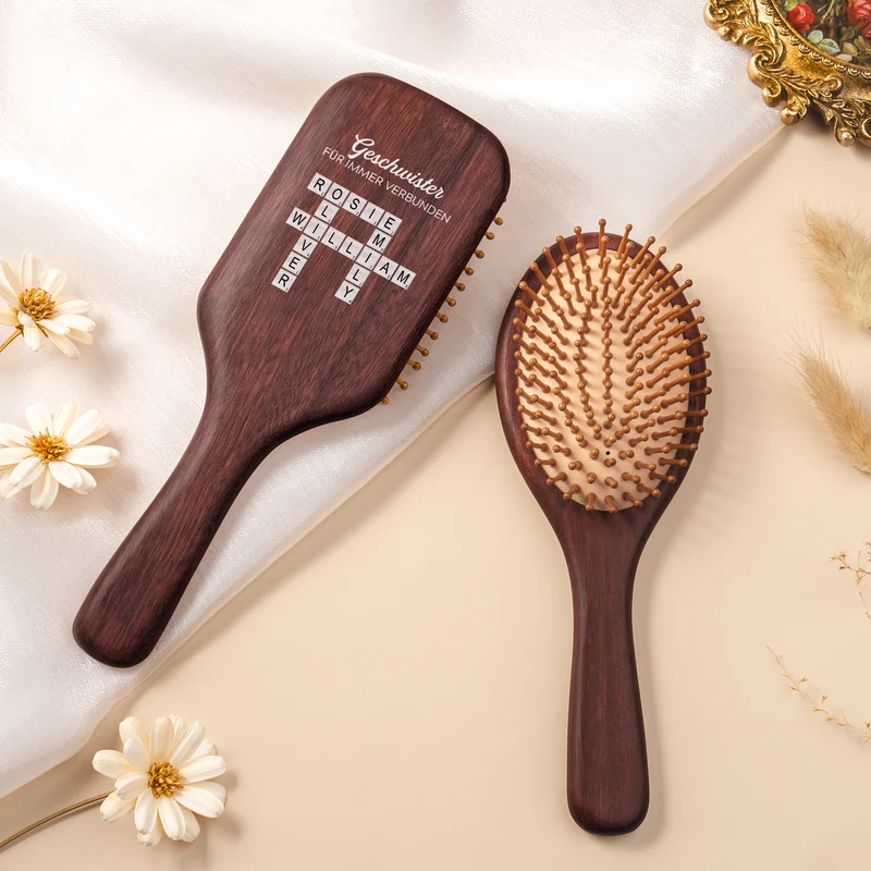 Familie Für Immer Verbunden - Personalisiertes Kreuzworträtsel Geschenk | UV Druck Sandelholz Haarbürste Bruder/Schwester/Familie