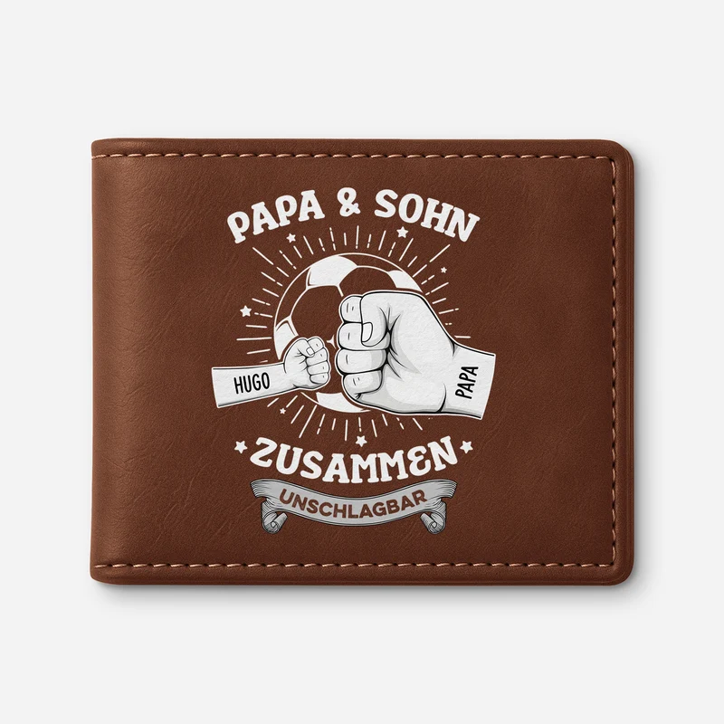 Papa & Sohn Gemeinsam Unbesiegbar Fußball - Personalisierte Geschenke Herren | Portemonnaie
