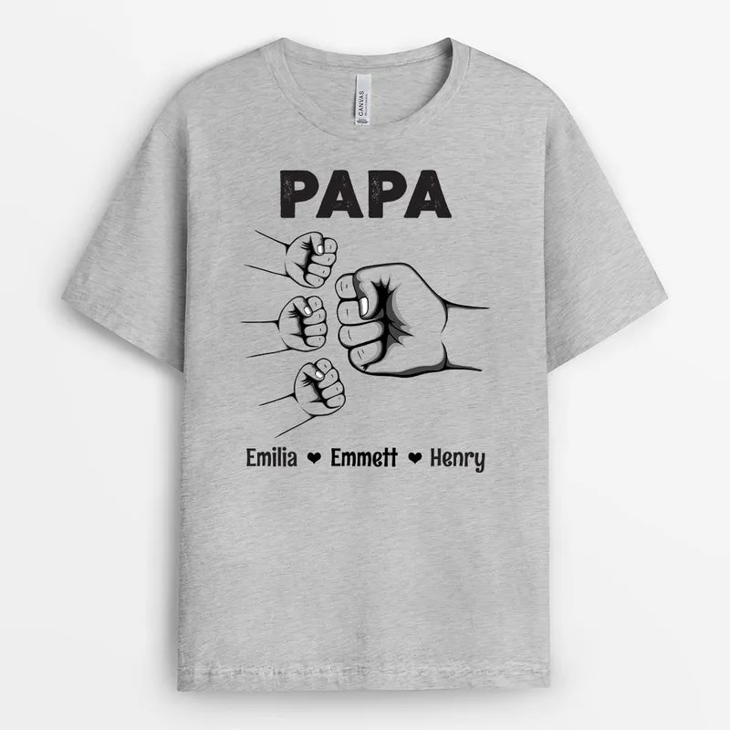 Papa Und Kinder Mit Faust - Personalisiertes Geschenk | T Shirt Papa im Basic Stil