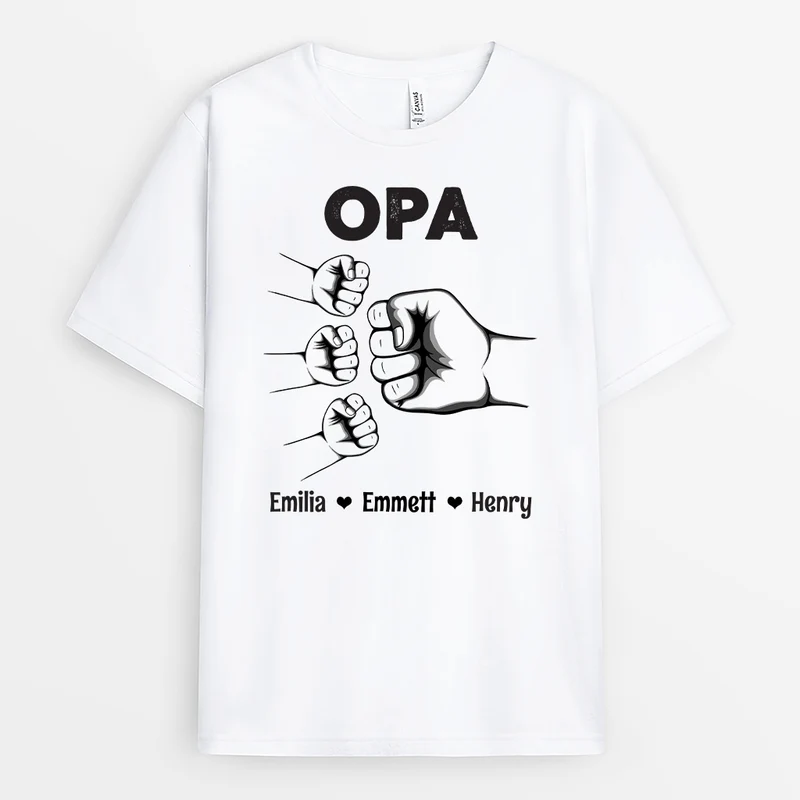 Papa Und Kinder Mit Faust - Personalisiertes Geschenk | T Shirt Papa im Basic Stil
