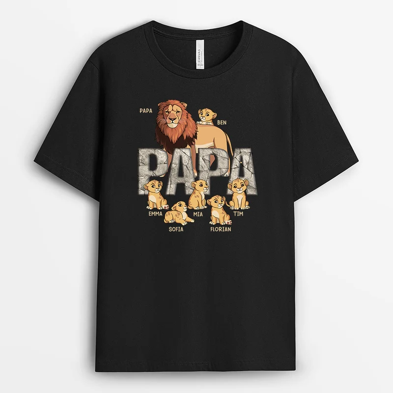 Papa & Kinder Löwe - Personalisiertes Geschenk | Cooles T Shirt Papa