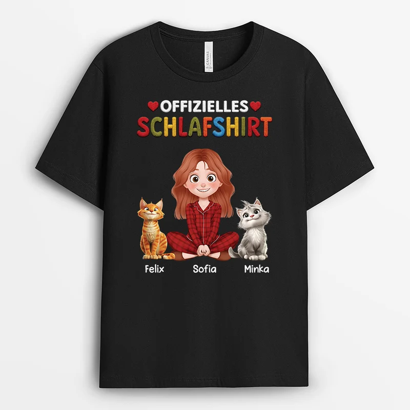Offizielles Schlafshirt Katze - Personalisierte Geschenke Katze | T Shirt Herzen