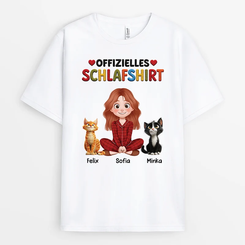 Offizielles Schlafshirt Katze - Personalisierte Geschenke Katze | T Shirt Cartoon