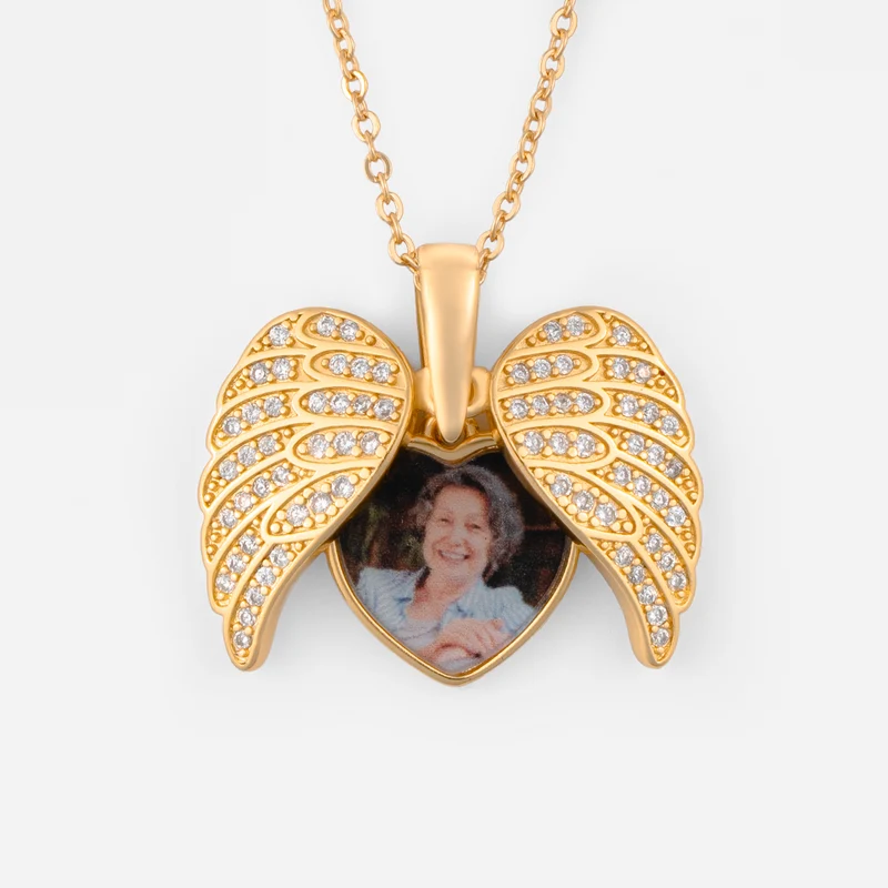 Herz & Engelsflügel - Personalisierte Trauergeschenke | Kette Name Mit Foto