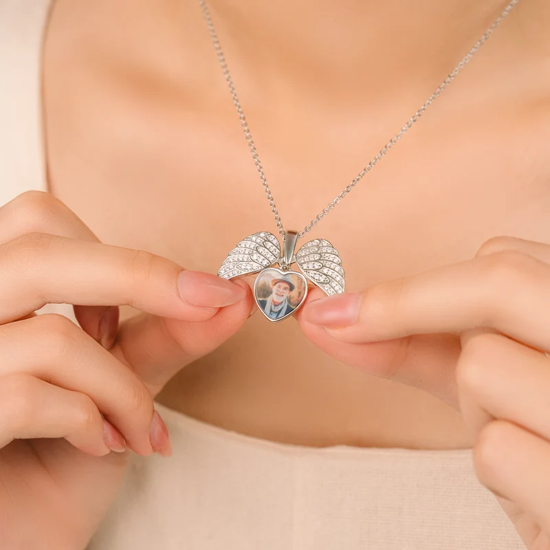 Herz & Engelsflügel - Personalisierte Trauergeschenke | Kette Name Mit Foto