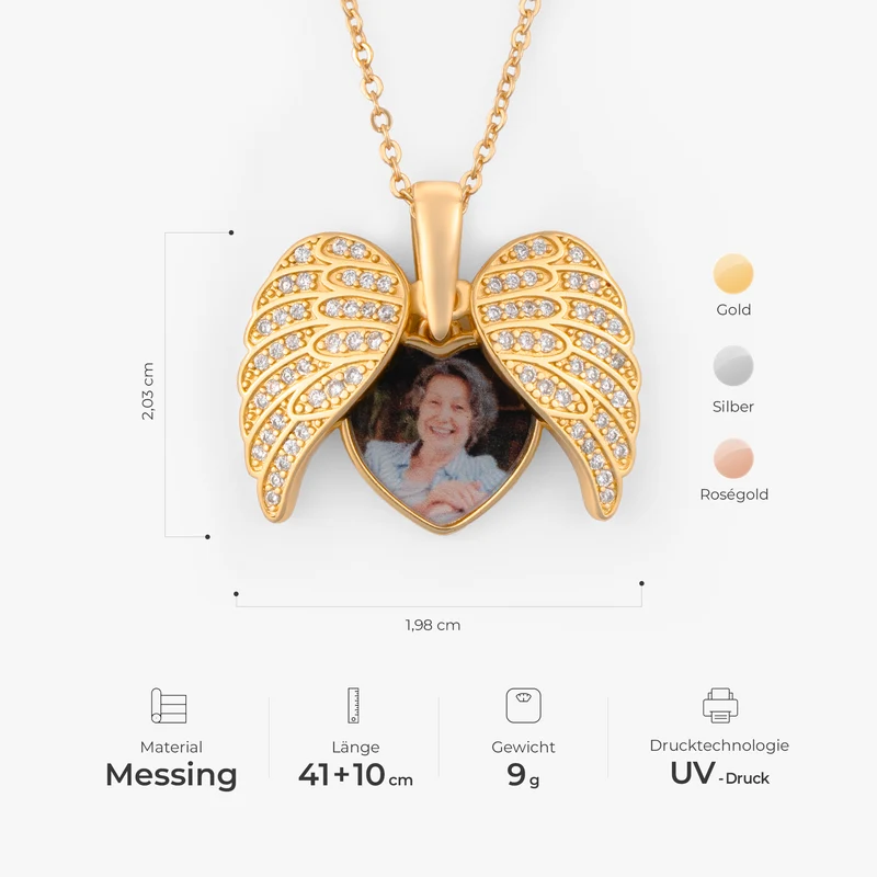 Herz & Engelsflügel - Personalisierte Trauergeschenke | Kette Name Mit Foto