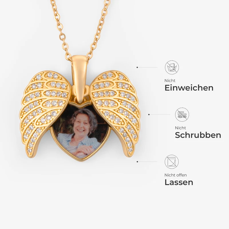Herz & Engelsflügel - Personalisierte Trauergeschenke | Kette Name Mit Foto