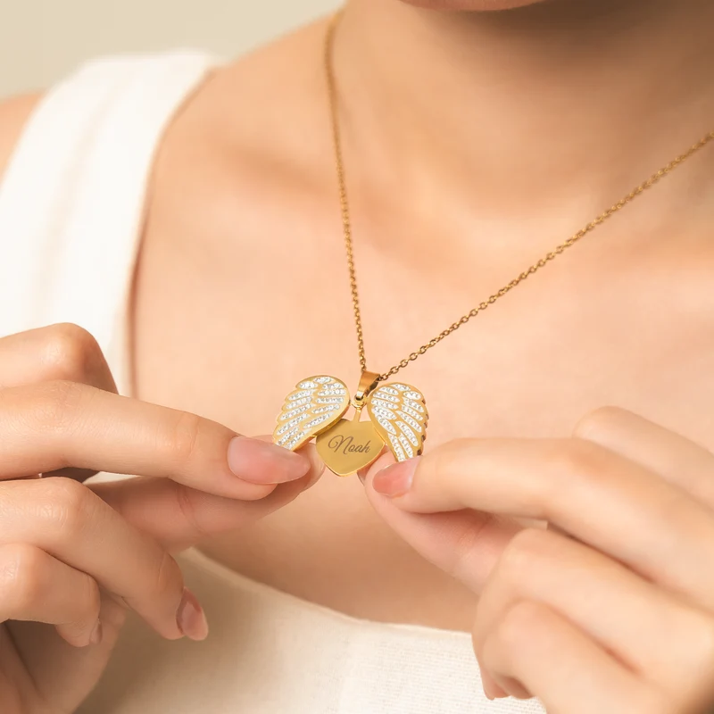 Herz & Engelsflügel - Personalisierte Geschenke Foto | Kette Name