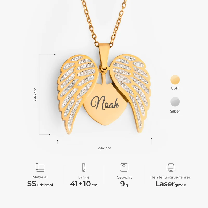 Herz & Engelsflügel - Personalisierte Geschenke Foto | Kette Name