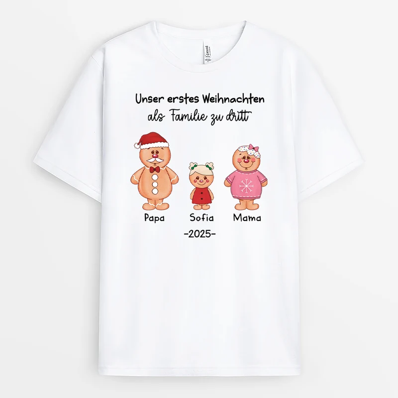 Unser Erstes Weihnachten Lebkuchenmann - Personalisierte Geschenke Familie | T Shirt