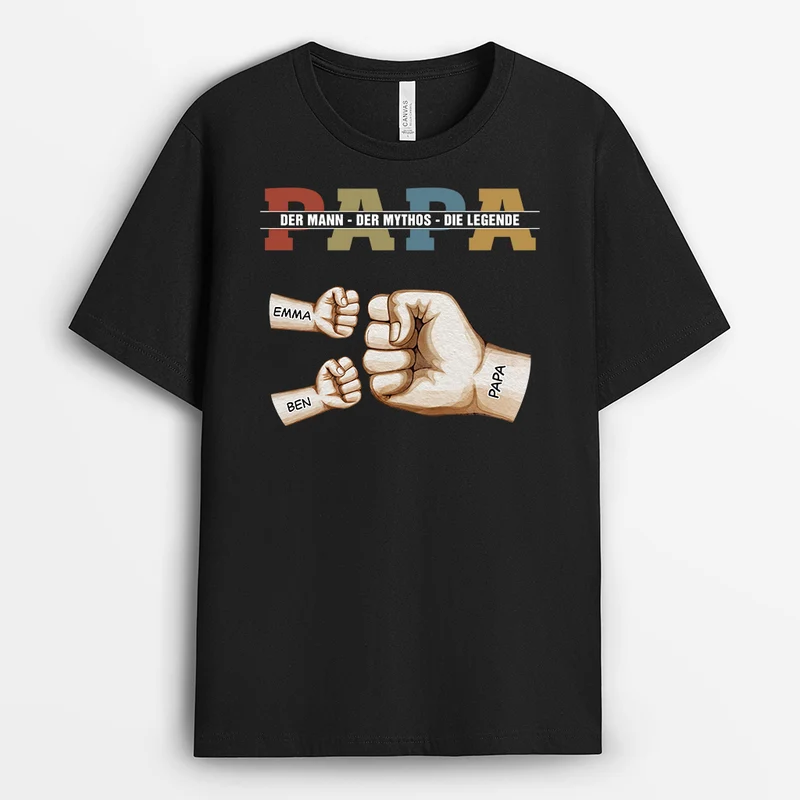 Papa Und Kinder Mit Faust Vintage - Personalisiertes Geschenk | T Shirt Papa