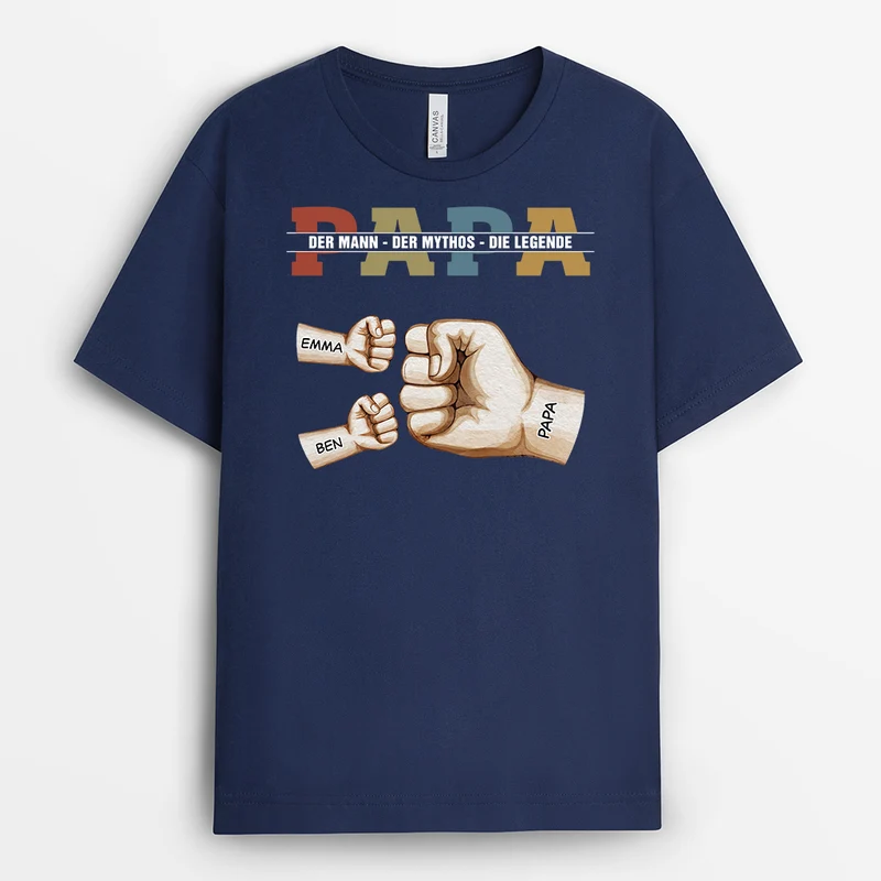 Papa Und Kinder Mit Faust Vintage - Personalisiertes Geschenk | T Shirt Papa