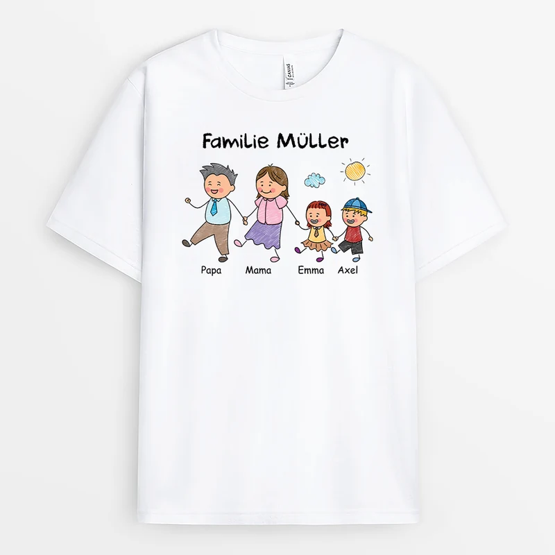 Familie Strichmännchen - Personalisierte Geschenke Familie | Weißes T Shirt