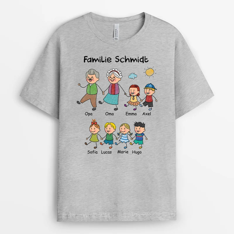 Familie Strichmännchen - Personalisierte Geschenke Familie | Weißes T Shirt