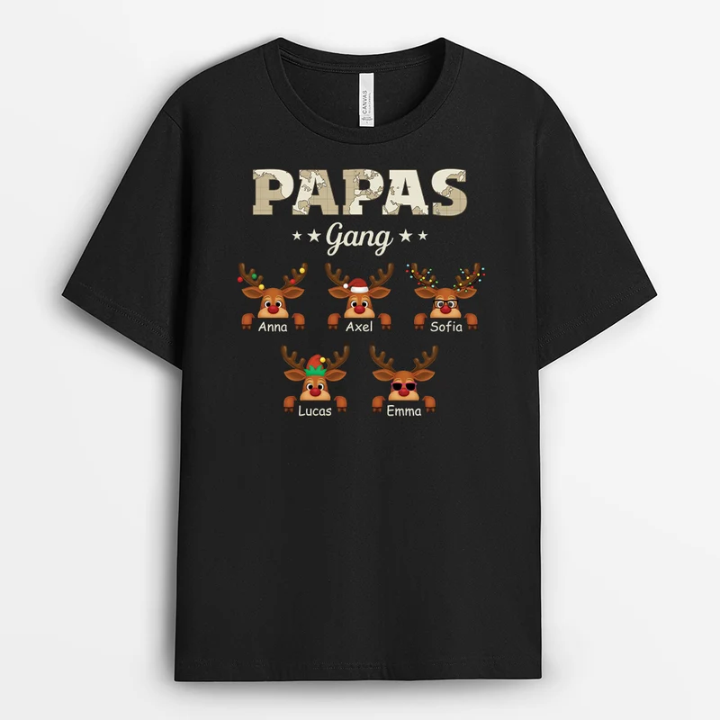 Papas Gang Rentier Weltkarte - Personalisierte Weihnachtsgeschenke | Papa & Mama T Shirt