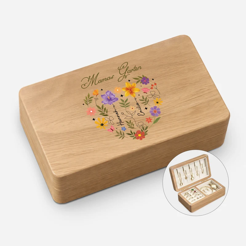 Mamas Garten Herz - Personalisiertes Geschenk | Schmuckkästchen Holz Oma/Mama