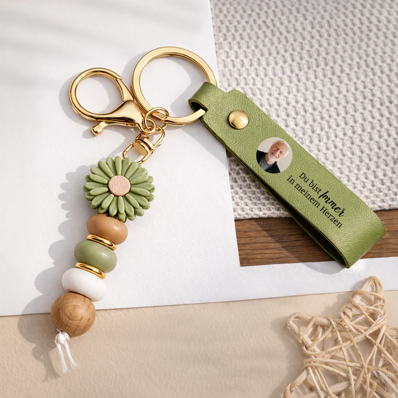 Für Immer Geliebt Für Immer Vermisst - Personalisierte Trauergeschenke | UV Druck Daisy Schlüsselanhänger Perlen Opa/Oma Mit Foto