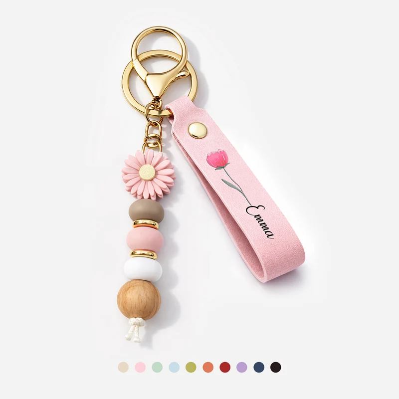 Name + Blume - Personalisiertes Geschenk Garten | UV Druck Daisy Schlüsselanhänger Perlen Oma