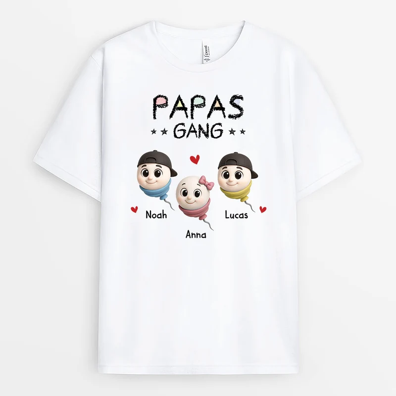 Papas Gang - Personalisiertes Geschenk | Mama Papa Shirt Weiß Sperma Bunstifte