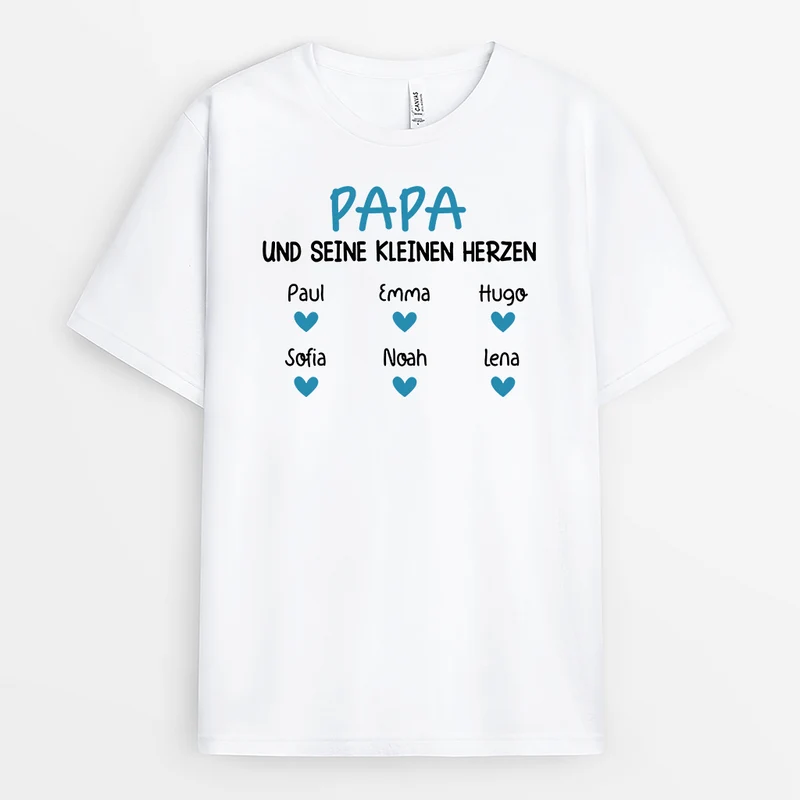Papa & Seine Kleinen Herzen - Personalisiertes Geschenk | T-Shirt für Papas